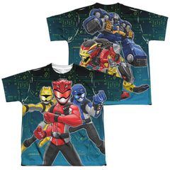 Mighty Morphin Power Rangers Battle Stance (Front/Back Print) Youth Regular Fit Poly Short-Sleeve T-Shirt