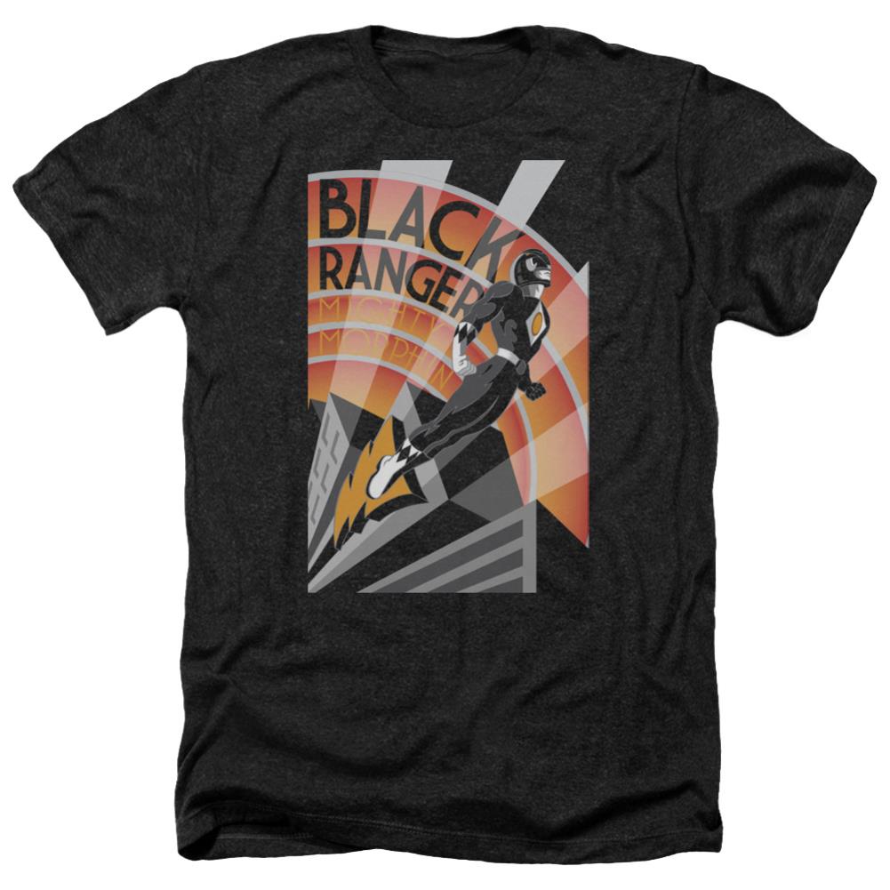 Mighty Morphin Power Rangers Black Ranger Deco Men's 30/1 Heather 60 40 Poly Short-Sleeve T-Shirt