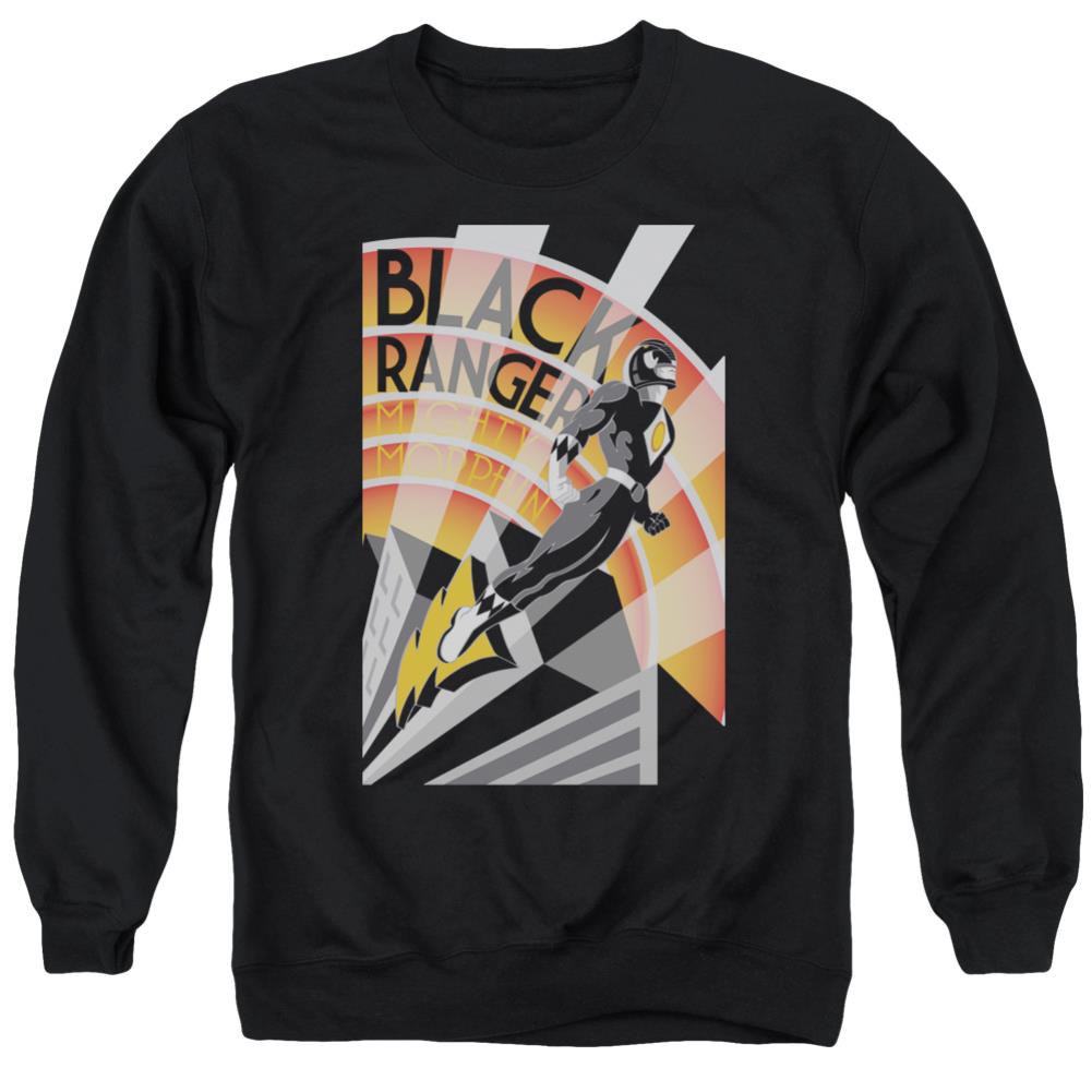 Mighty Morphin Power Rangers Black Ranger Deco Men's Crewneck 50 50 Poly Long-Sleeve T-Shirt