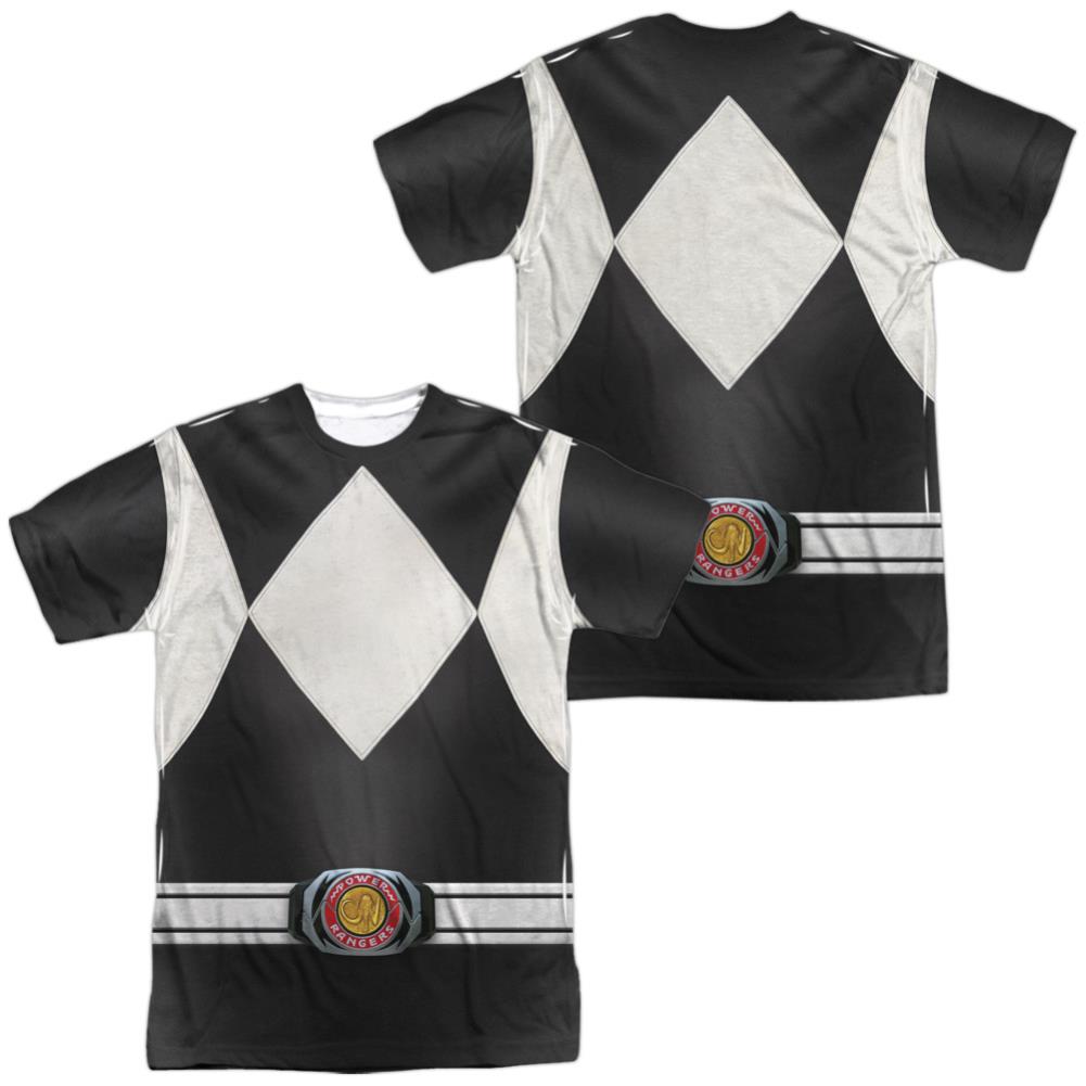 Mighty Morphin Power Rangers Black Ranger (Front/Back Print) Men's Regular Fit Polyester Short-Sleeve T-Shirt
