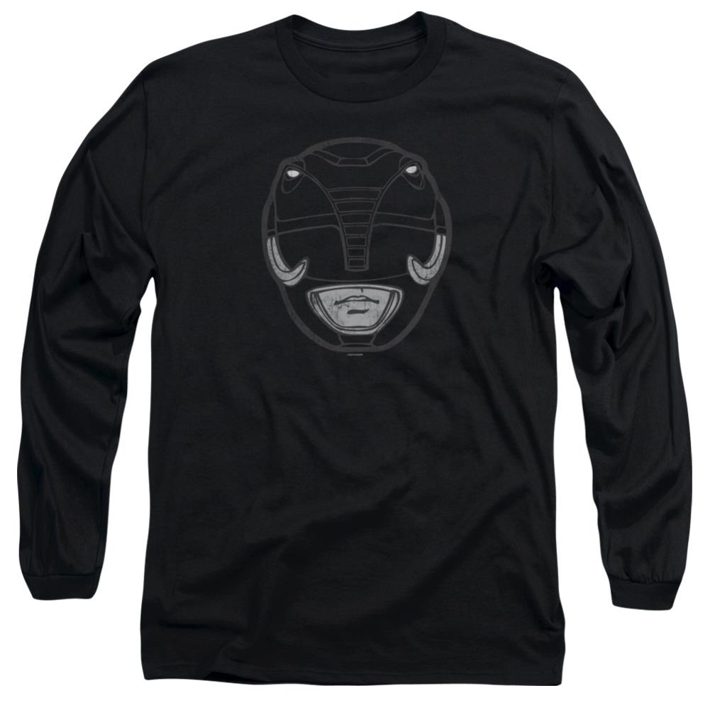 Mighty Morphin Power Rangers Black Ranger Mask Men's 18/1 Cotton Long-Sleeve T-Shirt