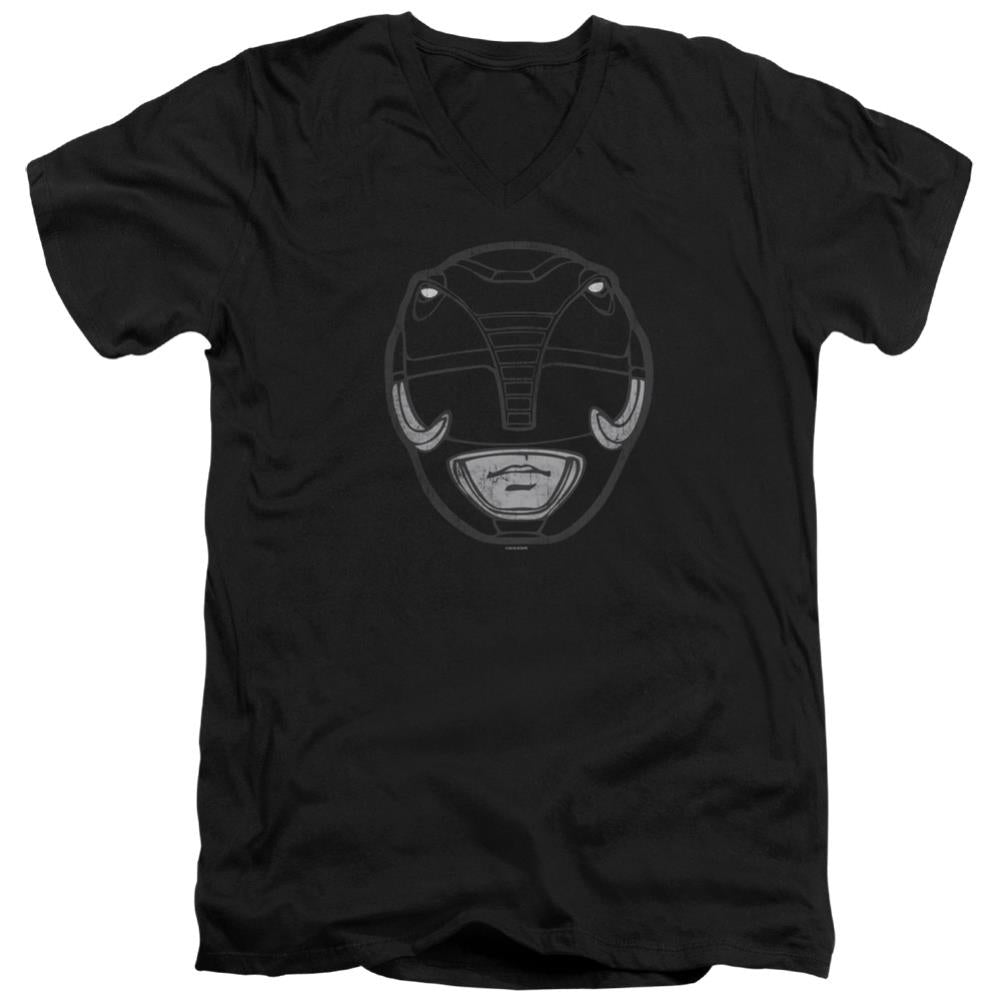 Mighty Morphin Power Rangers Black Ranger Mask Men's 30/1 Cotton Slim V-Neck T-Shirt