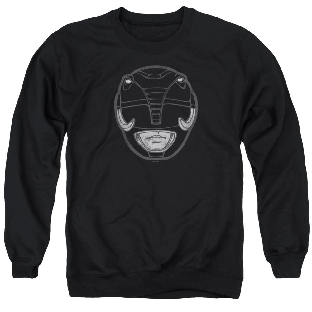 Mighty Morphin Power Rangers Black Ranger Mask Men's Crewneck 50 50 Poly Long-Sleeve T-Shirt