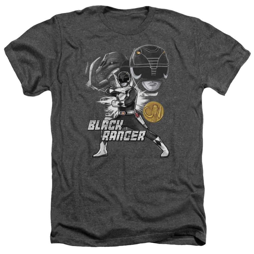 Mighty Morphin Power Rangers Black Ranger Men's 30/1 Heather 60 40 Poly Short-Sleeve T-Shirt