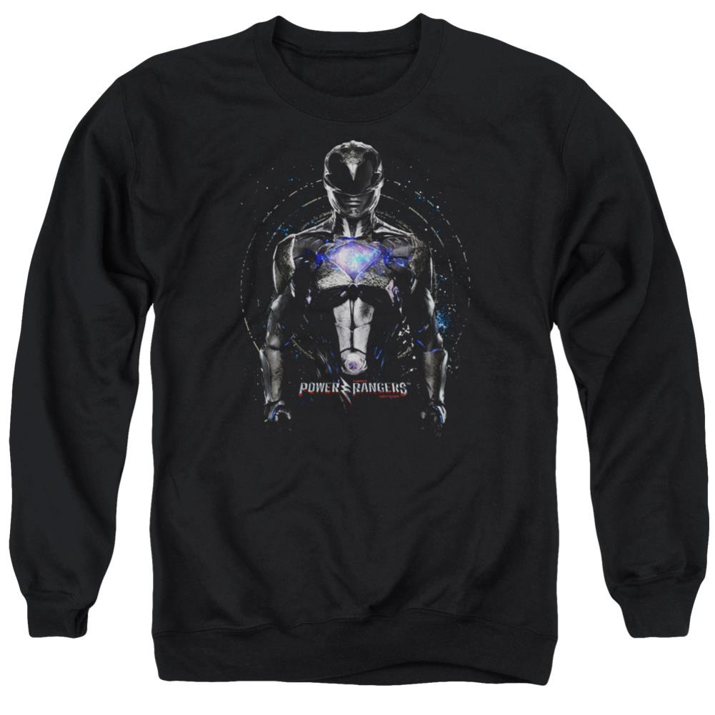 Mighty Morphin Power Rangers Black Ranger Men's Crewneck 50 50 Poly Long-Sleeve T-Shirt