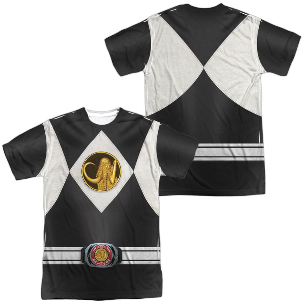 Mighty Morphin Power Rangers Black Ranger Uniform (Front/Back Print) Men's Regular Fit Polyester Short-Sleeve T-Shirt