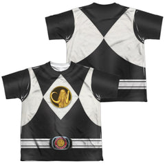 Mighty Morphin Power Rangers Black Ranger Uniform (Front/Back Print) Youth Regular Fit Poly Short-Sleeve T-Shirt