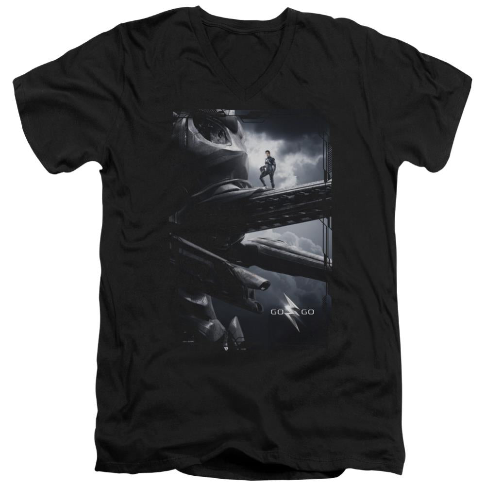 Mighty Morphin Power Rangers Black Zord Poster Men's 30/1 Cotton Slim V-Neck T-Shirt