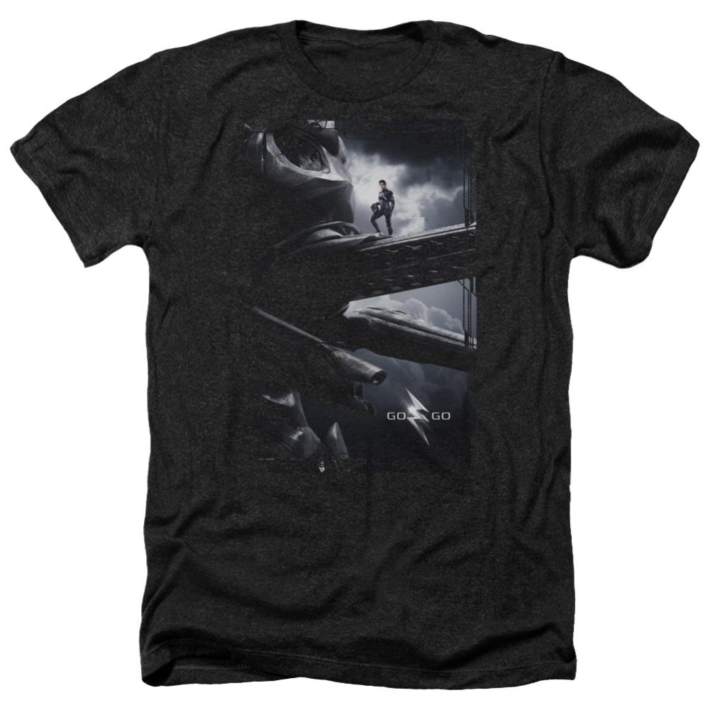 Mighty Morphin Power Rangers Black Zord Poster Men's 30/1 Heather 60 40 Poly Short-Sleeve T-Shirt