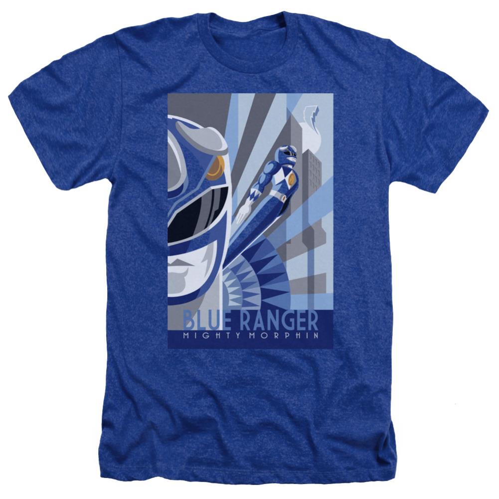 Mighty Morphin Power Rangers Blue Ranger Deco Men's 30/1 Heather 60 40 Poly Short-Sleeve T-Shirt