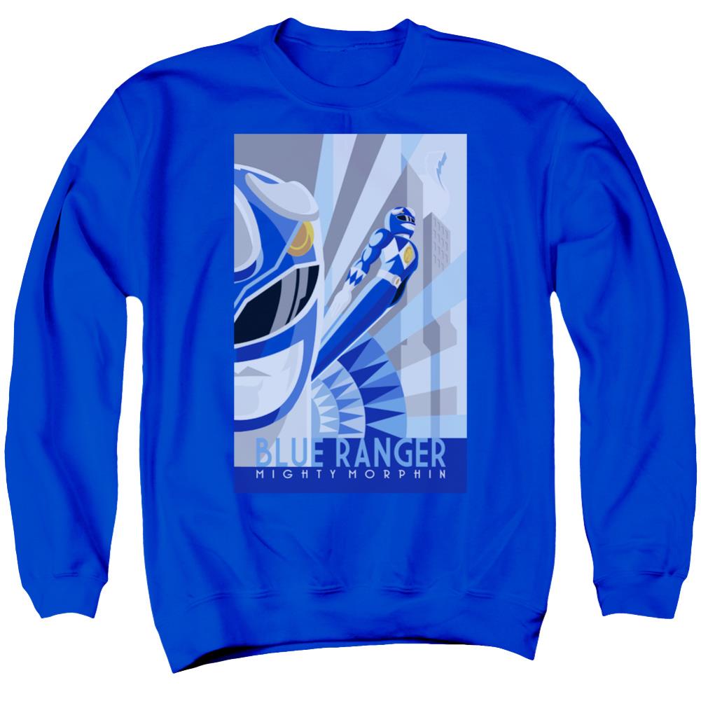 Mighty Morphin Power Rangers Blue Ranger Deco Men's Crewneck 50 50 Poly Long-Sleeve T-Shirt