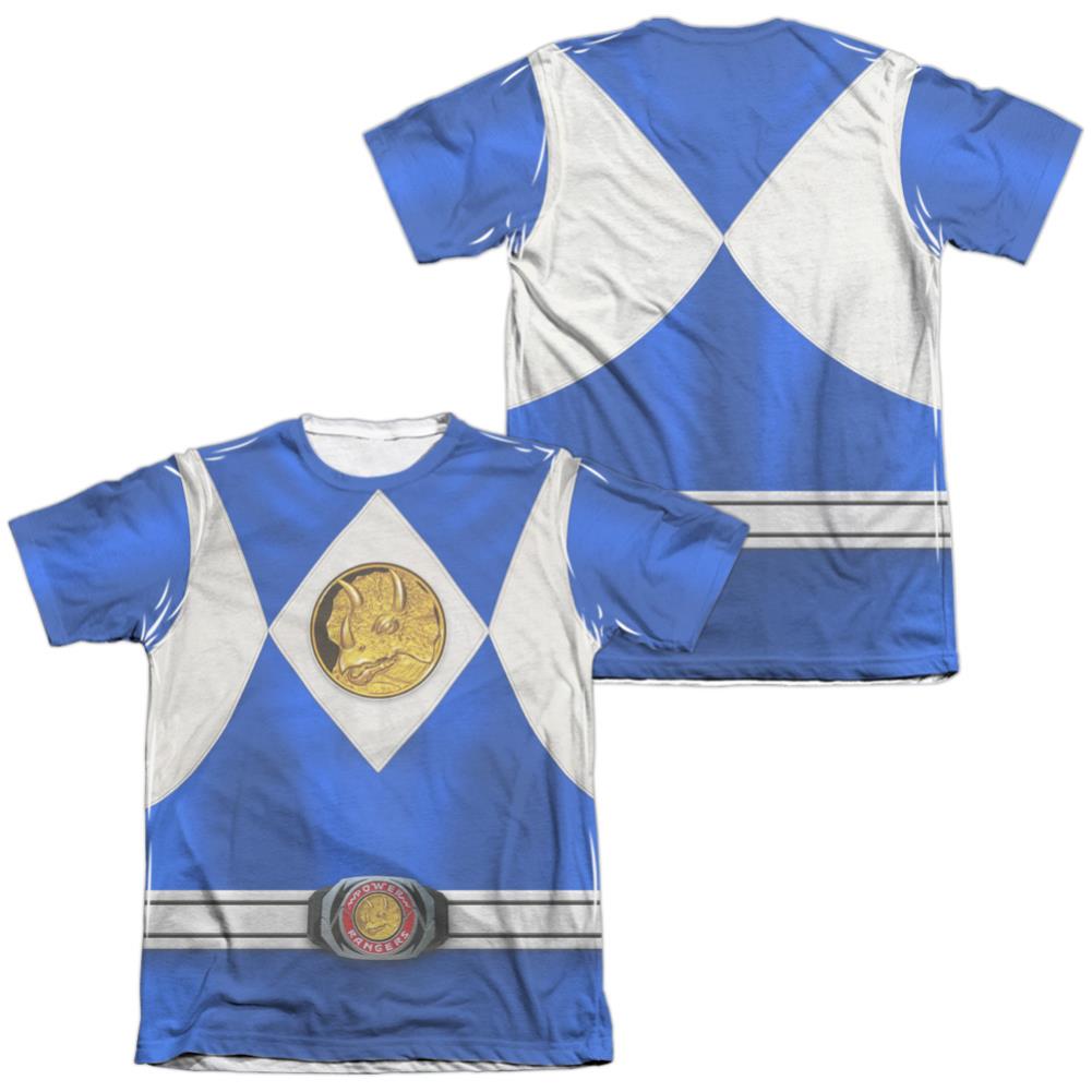 Mighty Morphin Power Rangers Blue Ranger Emblem (Front/Back Print) Men's Regular Fit Poly Cotton Short-Sleeve T-Shirt
