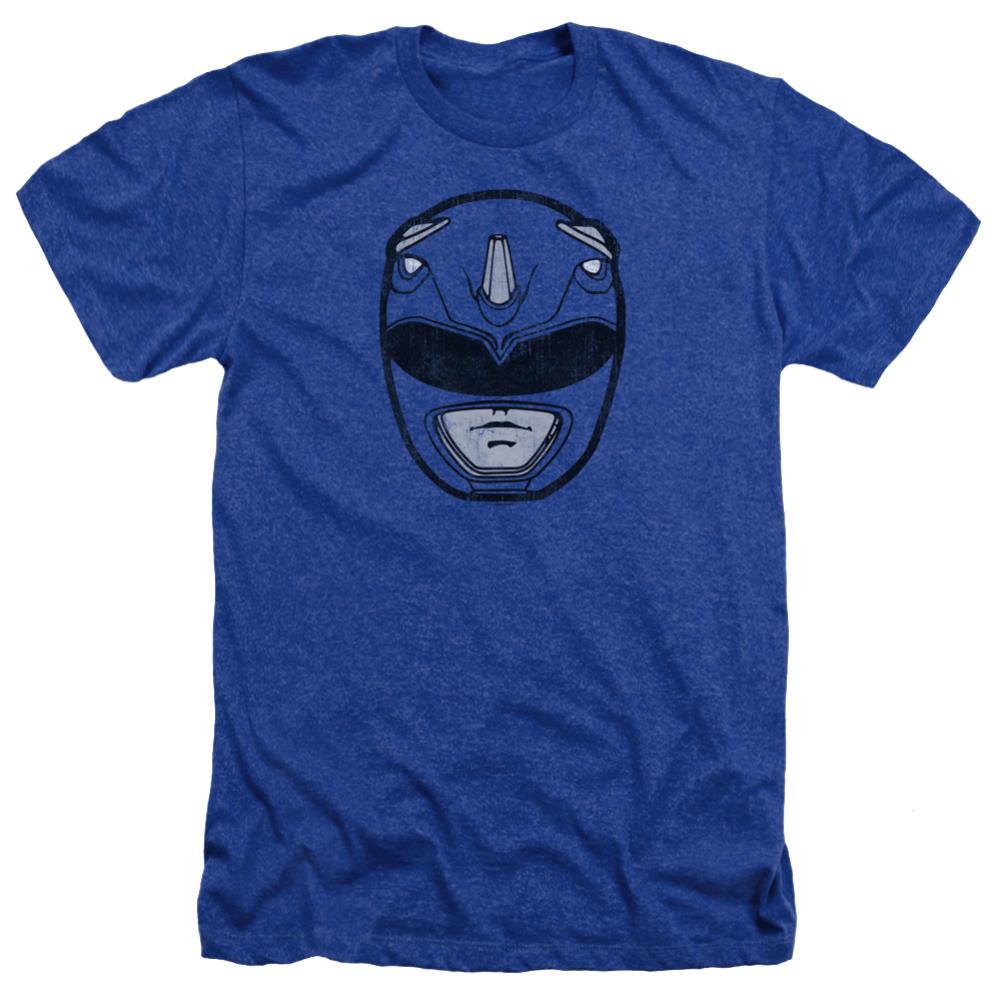 Mighty Morphin Power Rangers Blue Ranger Mask Men's 30/1 Heather 60 40 Poly Short-Sleeve T-Shirt