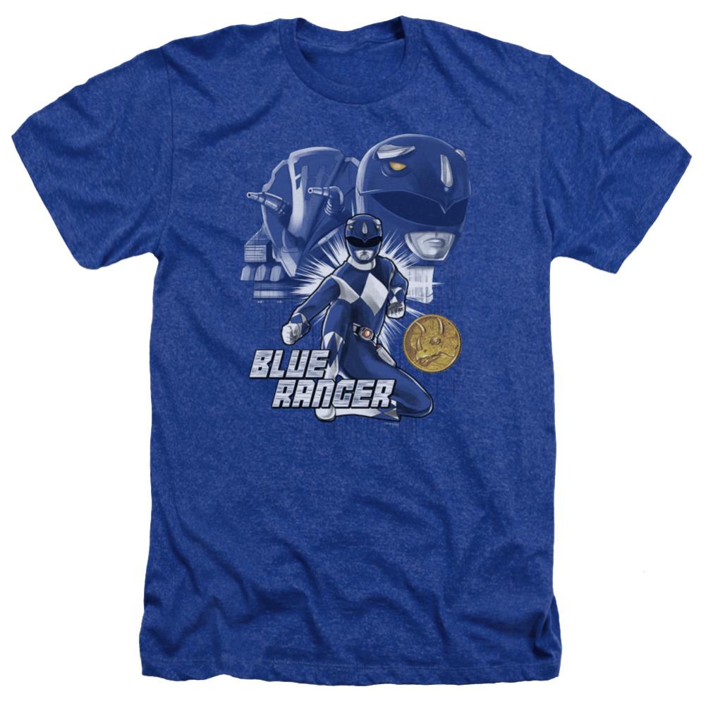 Mighty Morphin Power Rangers Blue Ranger Men's 30/1 Heather 60 40 Poly Short-Sleeve T-Shirt