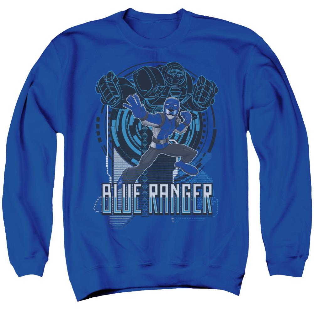 Mighty Morphin Power Rangers Blue Ranger Men's Crewneck 50 50 Poly Long-Sleeve T-Shirt
