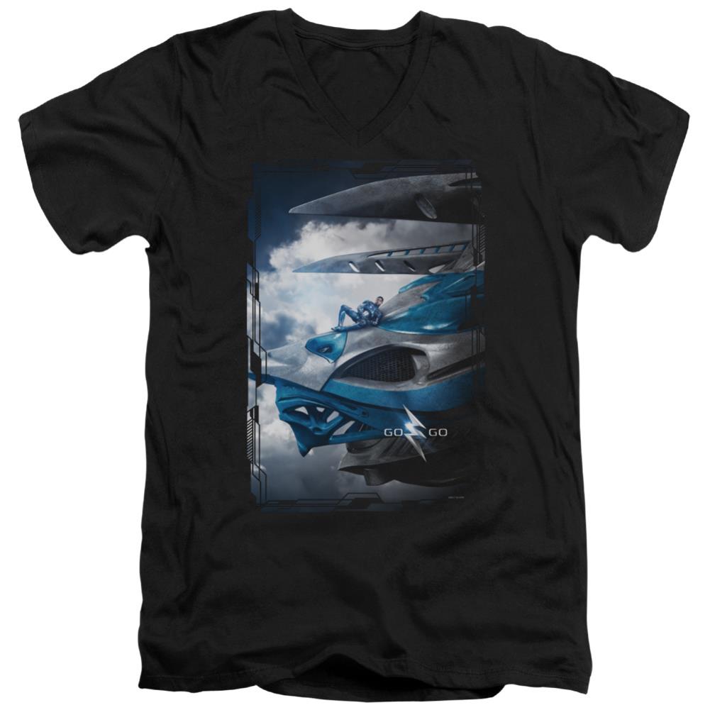 Mighty Morphin Power Rangers Blue Zord Poster Men's 30/1 Cotton Slim V-Neck T-Shirt
