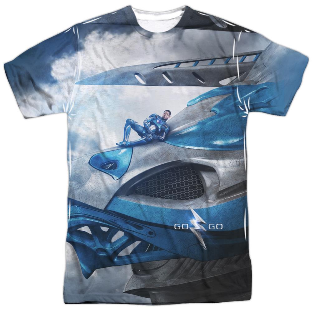 Mighty Morphin Power Rangers Blue Zord Poster Men's Regular Fit Polyester Short-Sleeve T-Shirt