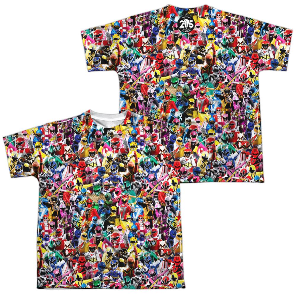 Mighty Morphin Power Rangers Crowd Of Rangers (Front/Back Print) Youth Regular Fit Poly Short-Sleeve T-Shirt
