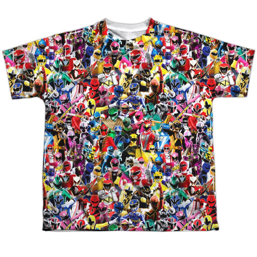 Mighty Morphin Power Rangers Crowd Of Rangers Youth Regular Fit Poly Short-Sleeve T-Shirt