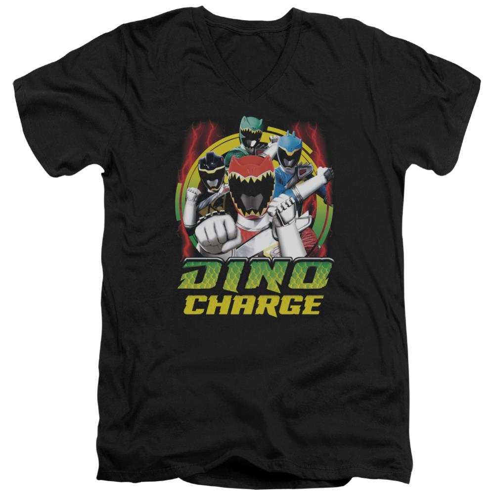 Mighty Morphin Power Rangers Dino Lightning Men's 30/1 Cotton Slim V-Neck T-Shirt