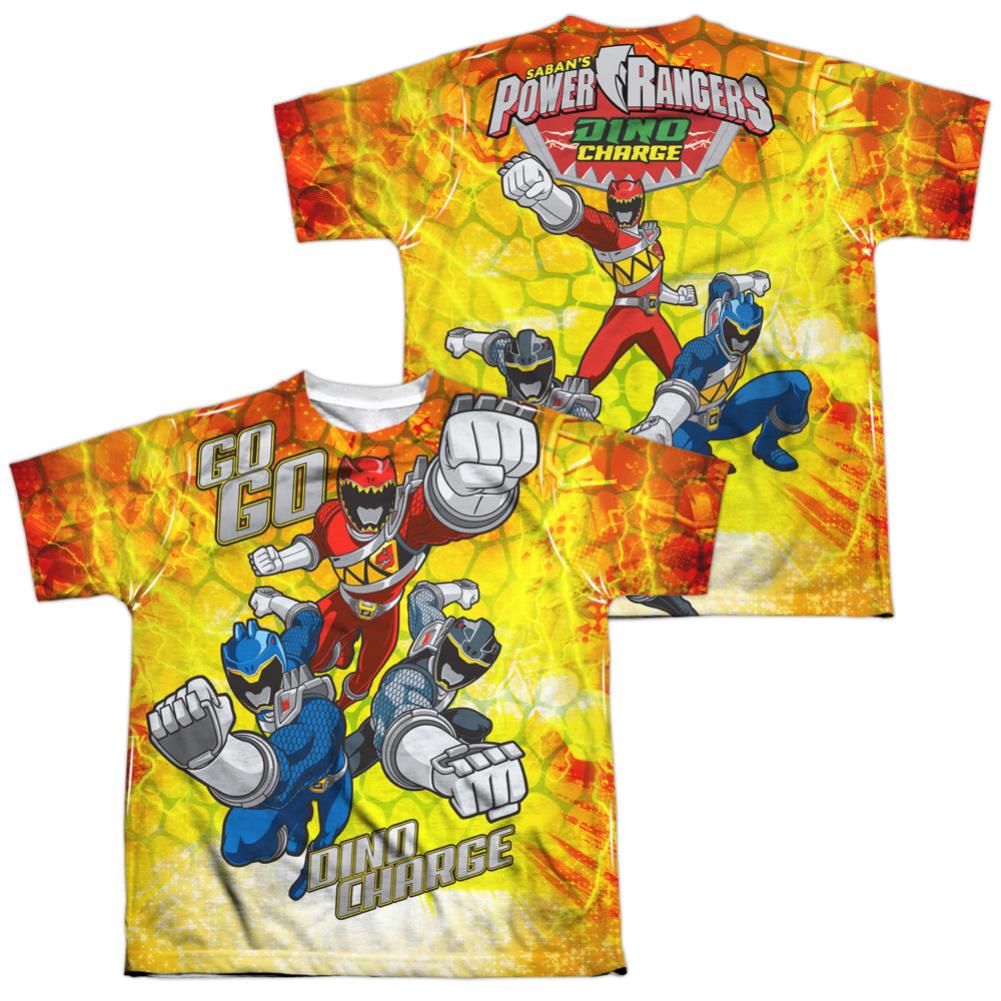 Mighty Morphin Power Rangers Go Go Dino Charge (Front/Back Print) Youth Regular Fit Poly Short-Sleeve T-Shirt