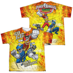 Mighty Morphin Power Rangers Go Go Dino Charge (Front/Back Print) Youth Regular Fit Poly Short-Sleeve T-Shirt