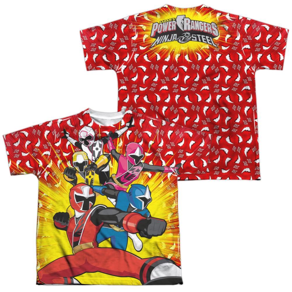Mighty Morphin Power Rangers Go Go Ninja Steel (Front/Back Print) Youth Regular Fit Poly Short-Sleeve T-Shirt