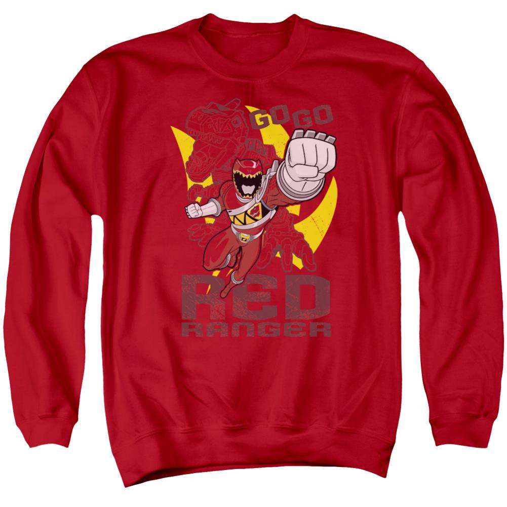 Mighty Morphin Power Rangers Go Red Men's Crewneck 50 50 Poly Long-Sleeve T-Shirt