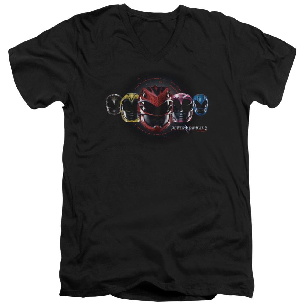 Mighty Morphin Power Rangers Head Group Men's 30/1 Cotton Slim V-Neck T-Shirt