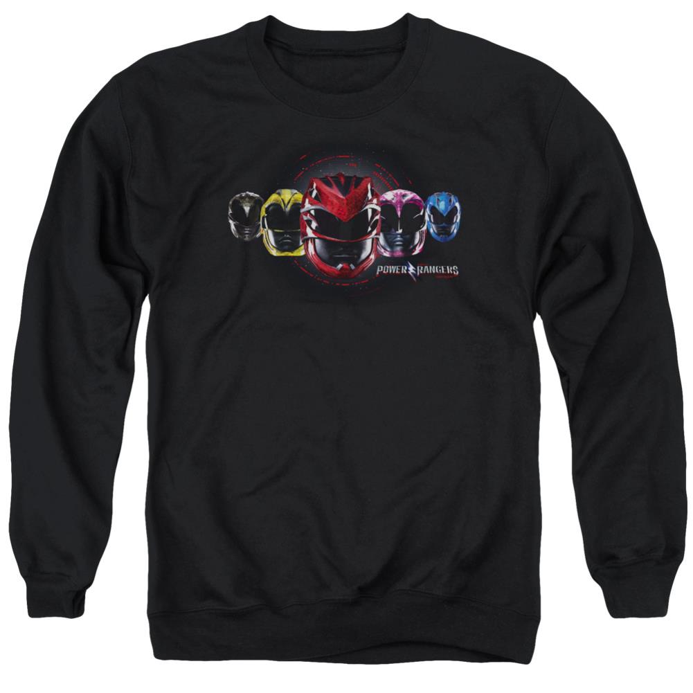 Mighty Morphin Power Rangers Head Group Men's Crewneck 50 50 Poly Long-Sleeve T-Shirt