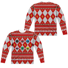 Mighty Morphin Power Rangers Ho Ho Power Rangers (Front/Back Print) Men's Regular Fit Polyester Long-Sleeve T-Shirt