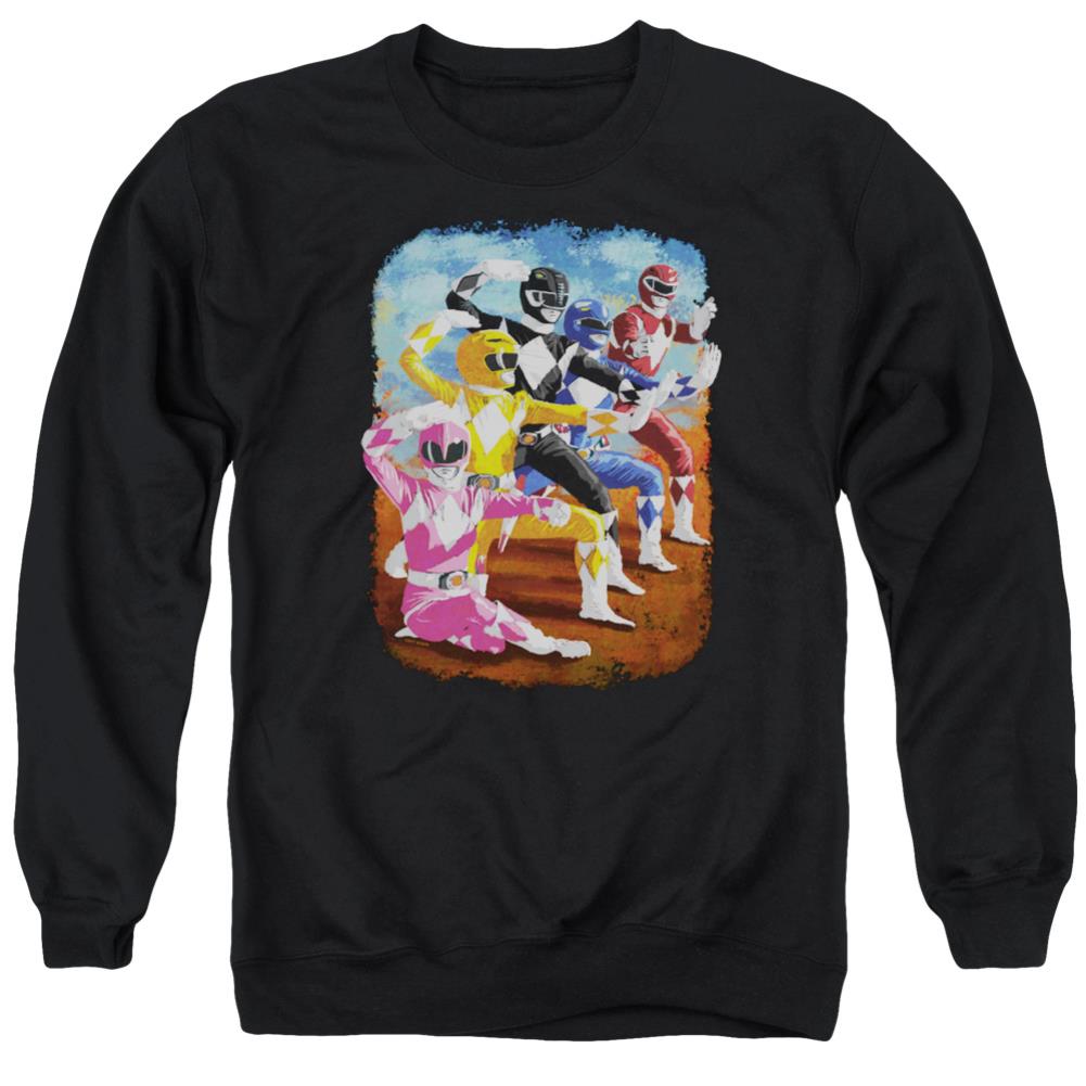 Mighty Morphin Power Rangers Impressionist Rangers Men's Crewneck 50 50 Poly Long-Sleeve T-Shirt