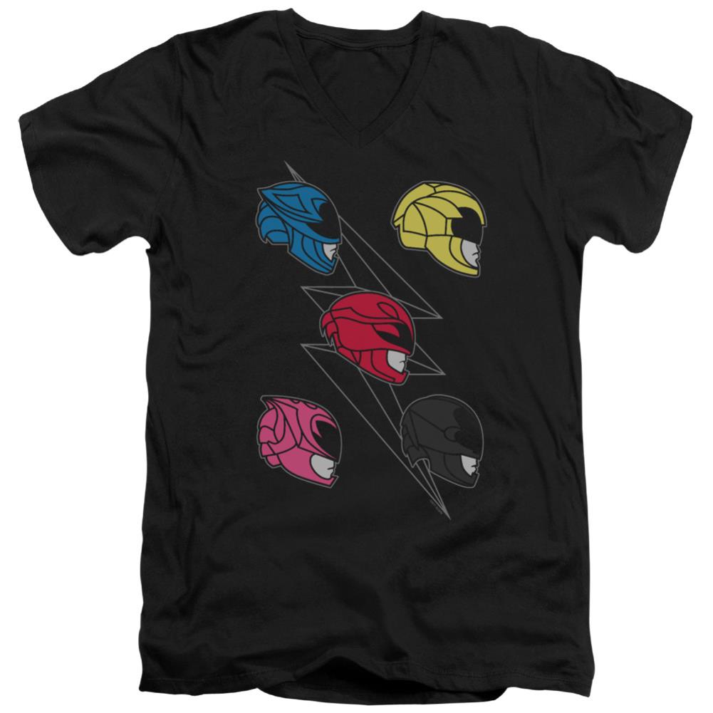 Mighty Morphin Power Rangers Line Helmets Men's 30/1 Cotton Slim V-Neck T-Shirt