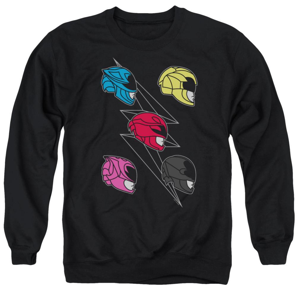 Mighty Morphin Power Rangers Line Helmets Men's Crewneck 50 50 Poly Long-Sleeve T-Shirt
