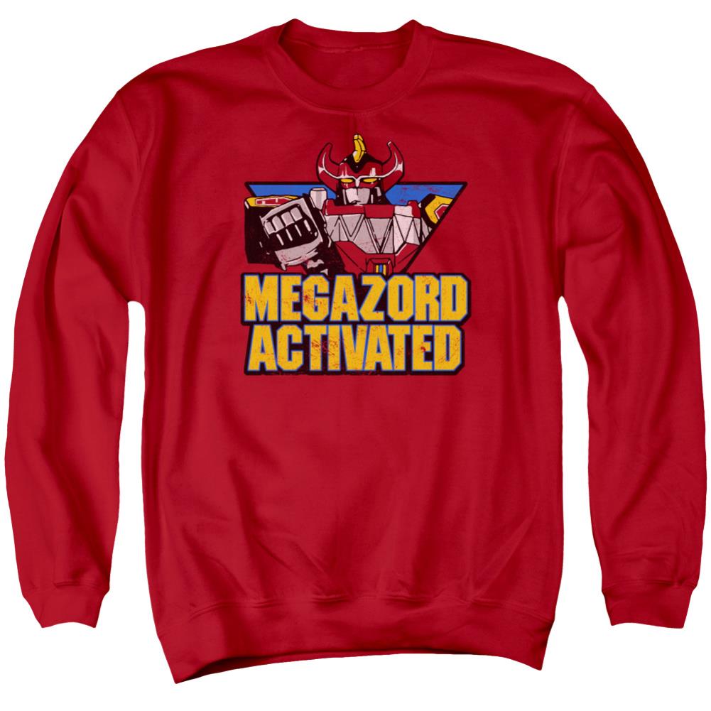 Mighty Morphin Power Rangers Megazord Activated Men's Crewneck 50 50 Poly Long-Sleeve T-Shirt