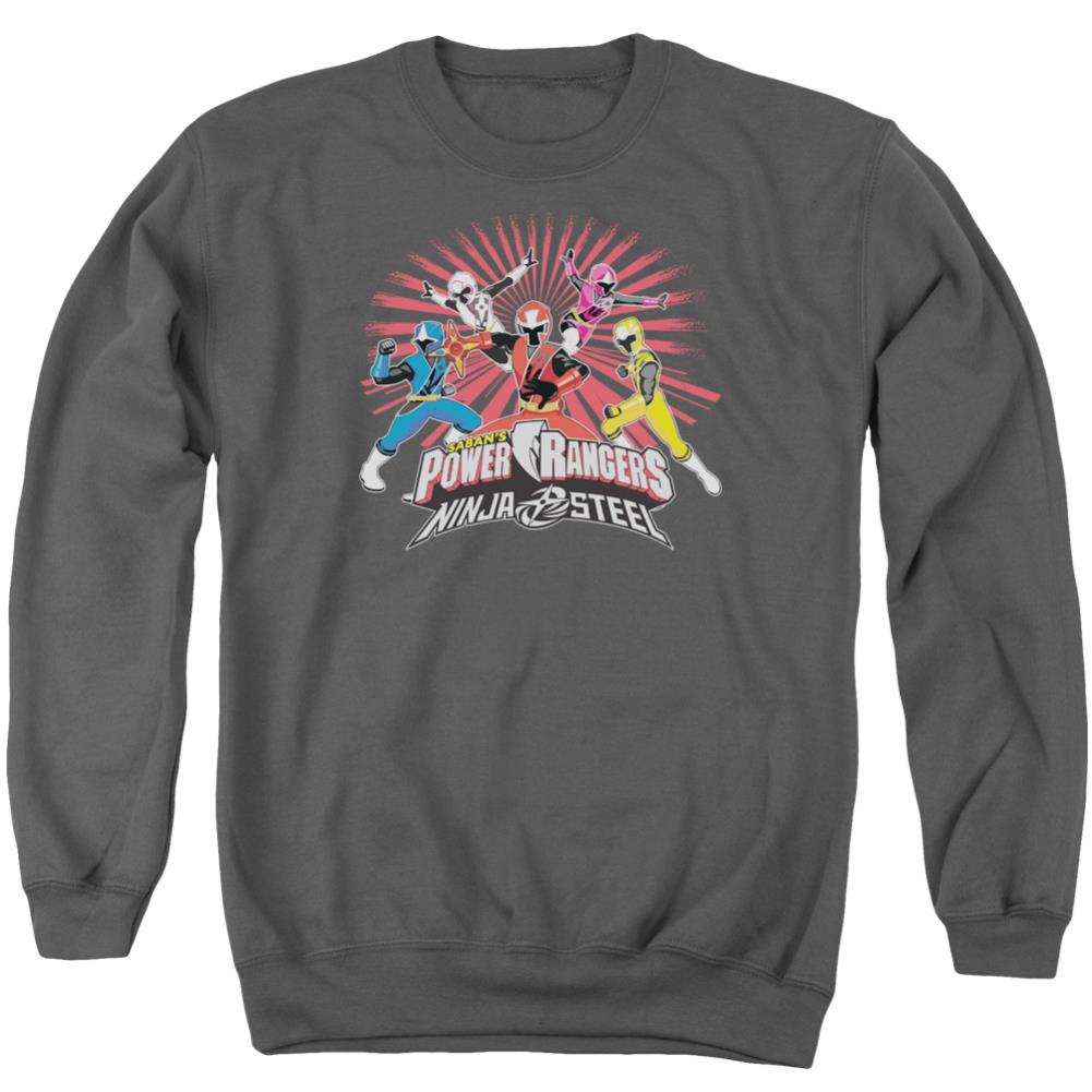 Mighty Morphin Power Rangers Ninja Blast Men's Crewneck 50 50 Poly Long-Sleeve T-Shirt