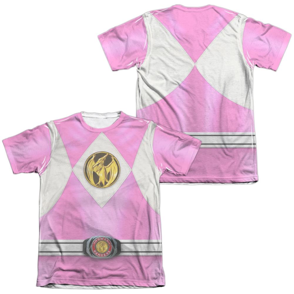 Mighty Morphin Power Rangers Pink Ranger Emblem (Front/Back Print) Men's Regular Fit Poly Cotton Short-Sleeve T-Shirt