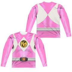 Mighty Morphin Power Rangers Pink Ranger Emblem (Front/Back Print) Men's Regular Fit Polyester Long-Sleeve T-Shirt