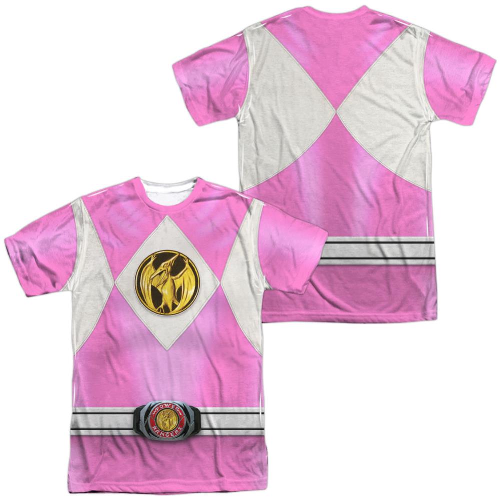 Mighty Morphin Power Rangers Pink Ranger Emblem (Front/Back Print) Men's Regular Fit Polyester Short-Sleeve T-Shirt