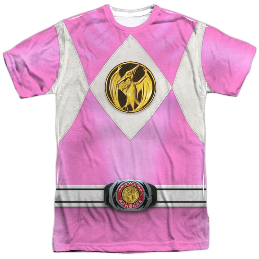 Mighty Morphin Power Rangers Pink Ranger Emblem Men's Regular Fit Polyester Short-Sleeve T-Shirt
