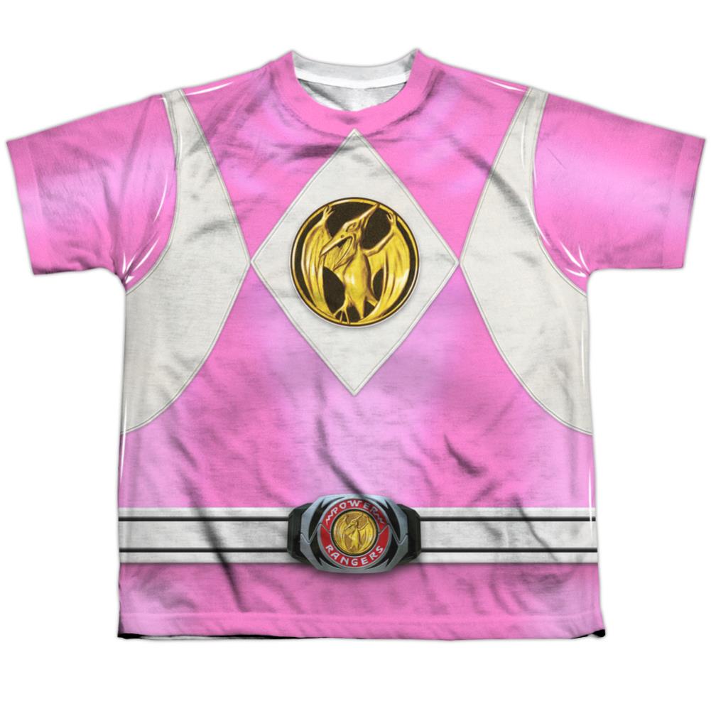 Mighty Morphin Power Rangers Pink Ranger Emblem Youth Regular Fit Poly Short-Sleeve T-Shirt