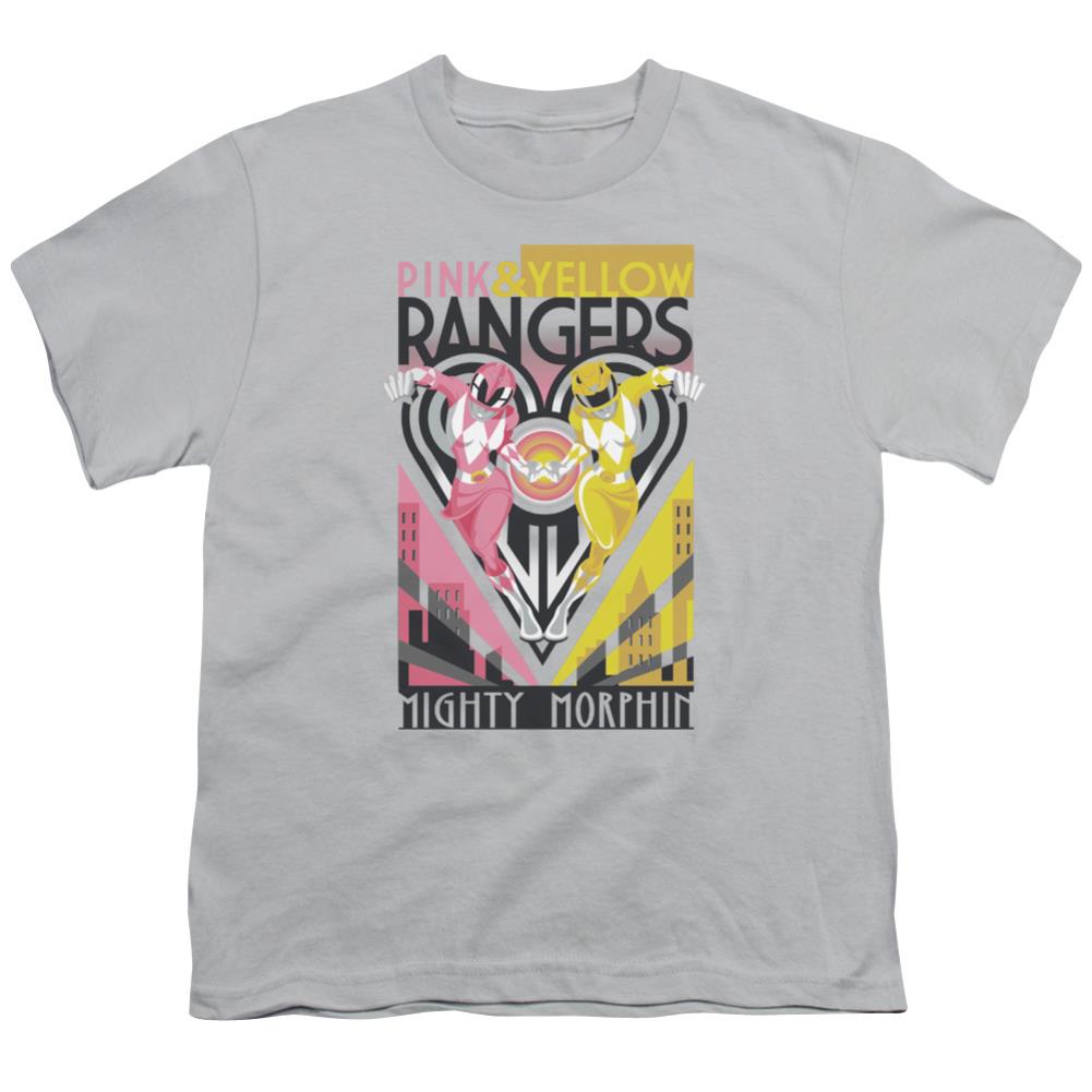 Mighty Morphin Power Rangers Pink & Yellow Deco Youth 18/1 100% Cotton Short-Sleeve T-Shirt