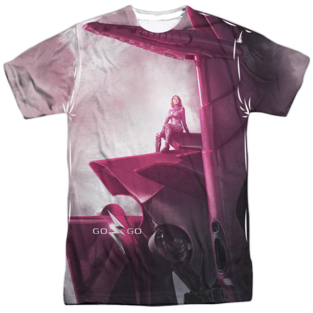 Mighty Morphin Power Rangers Pink Zord Poster Men's Regular Fit Polyester Short-Sleeve T-Shirt