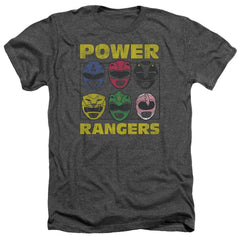 Mighty Morphin Power Rangers Ranger Heads Men's 30/1 Heather 60 40 Poly Short-Sleeve T-Shirt