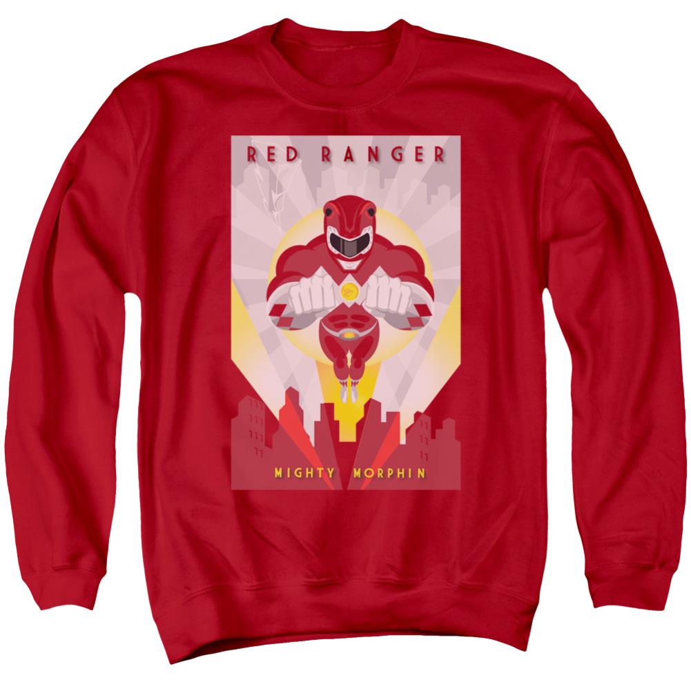 Mighty Morphin Power Rangers Red Deco Men's Crewneck 50 50 Poly Long-Sleeve T-Shirt