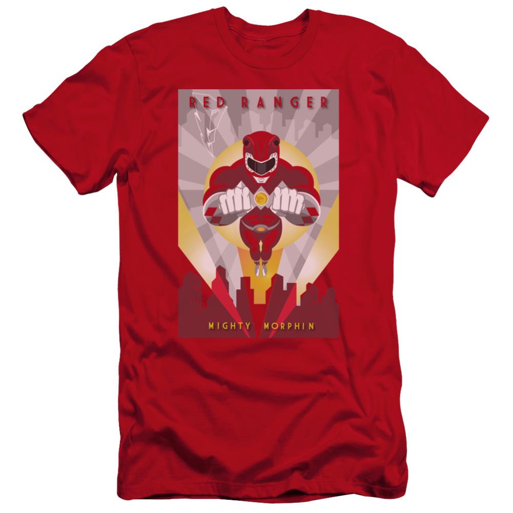 Mighty Morphin Power Rangers Red Deco Men's Ultra-Soft 30/1 Cotton Slim Short-Sleeve T-Shirt