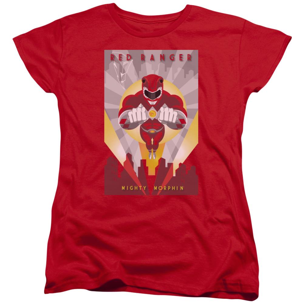 Mighty Morphin Power Rangers Red Deco Women's 18/1 Cotton Short-Sleeve T-Shirt