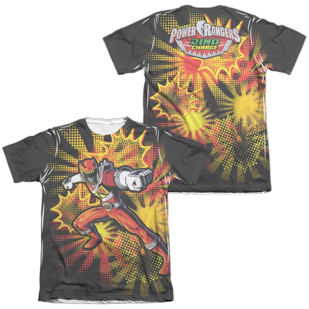 Mighty Morphin Power Rangers Red Ranger Burst (Front/Back Print) Men's Regular Fit Poly Cotton Short-Sleeve T-Shirt