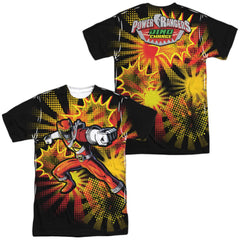 Mighty Morphin Power Rangers Red Ranger Burst (Front/Back Print) Men's Regular Fit Polyester Short-Sleeve T-Shirt