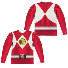 Mighty Morphin Power Rangers Red Ranger Emblem (Front/Back Print) Men's Regular Fit Polyester Long-Sleeve T-Shirt